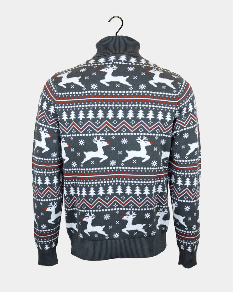 Turtleneck Organic Cotton Grey Christmas Jumper Reindeers Womens