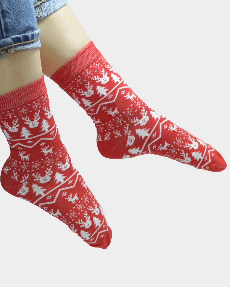 Unisex Christmas Socks with Reindeers Red