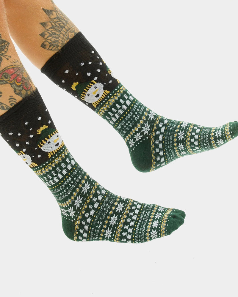 Green Snowmen Unisex Christmas Socks avec