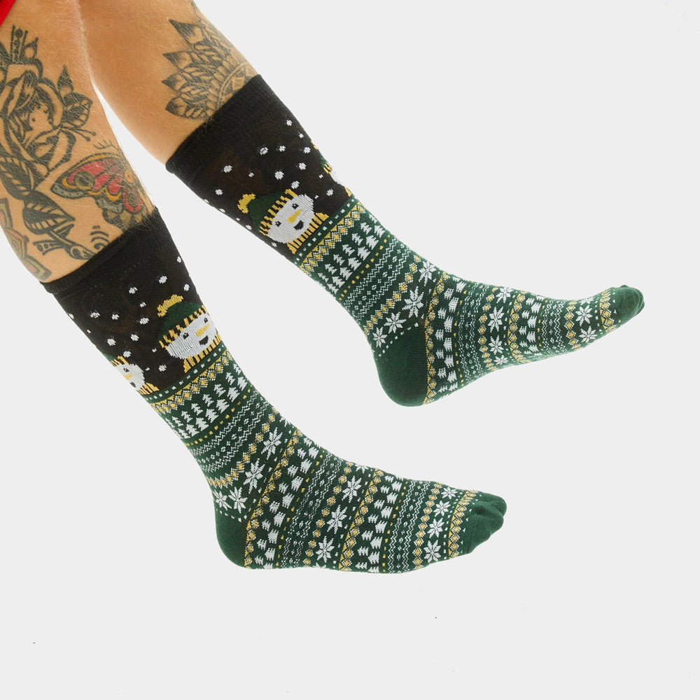 Green Snowmen Unisex Christmas Socks avec