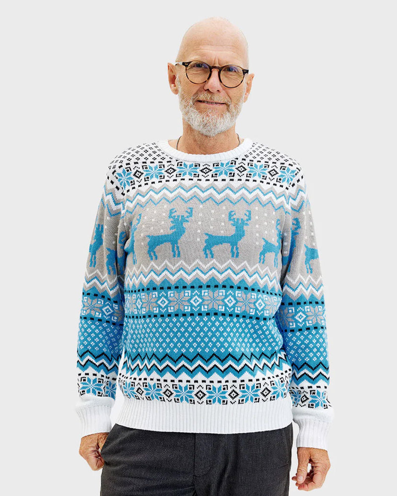 Classy White, Grey Blue Mens Christmas Jumper Reindeers