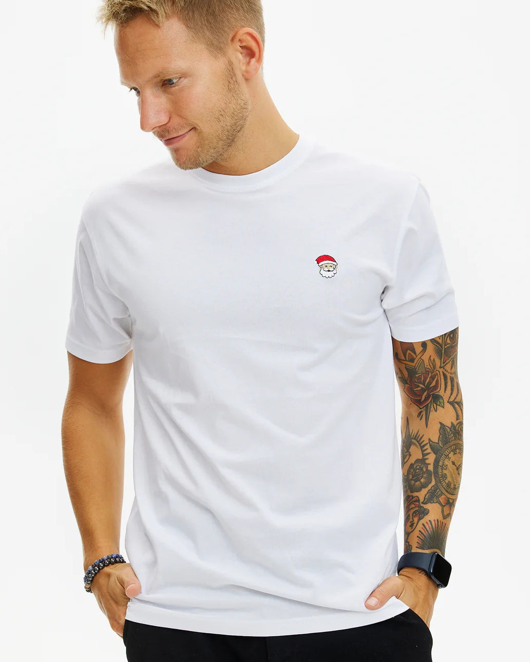 White Men's and Women's Christmas T-Shirt Santa