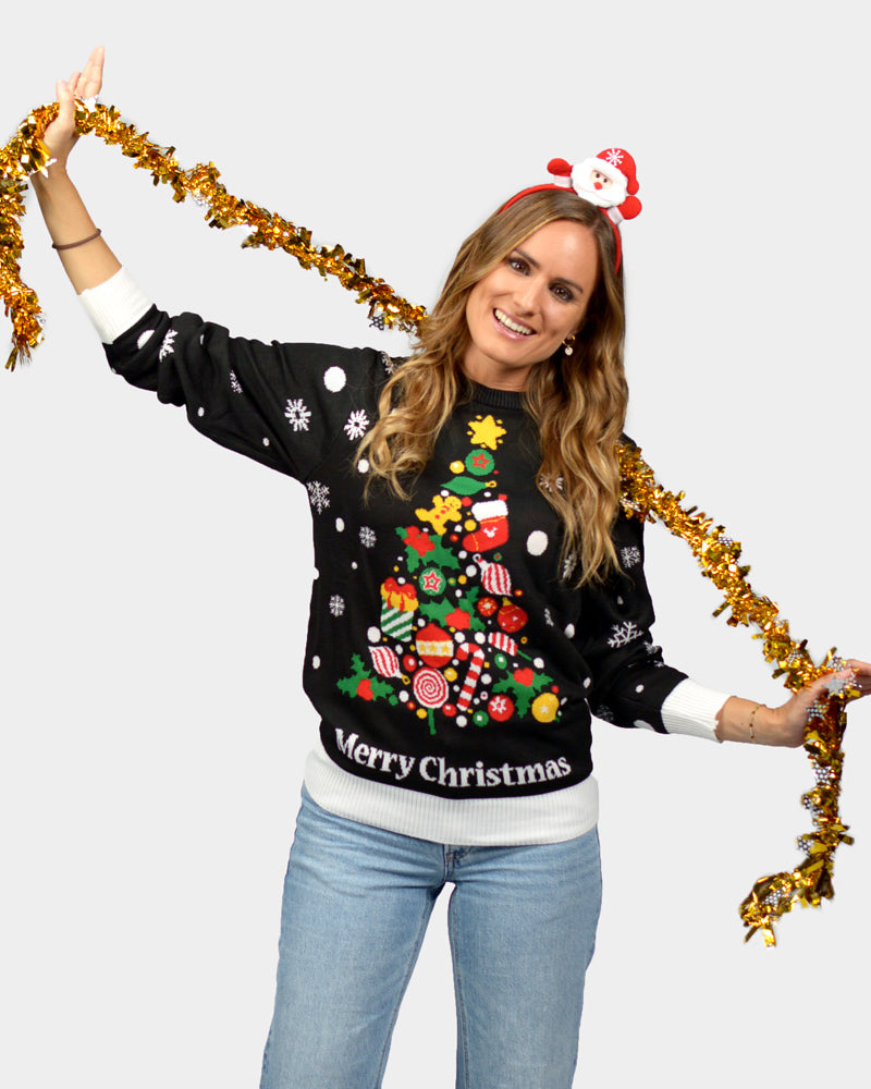Women Family Black Christmas Jumper Merry Christmas