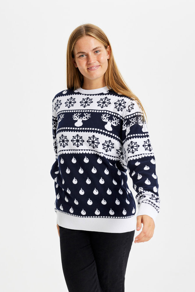 Blue Family Christmas Jumper Womens Reindeers and Snow