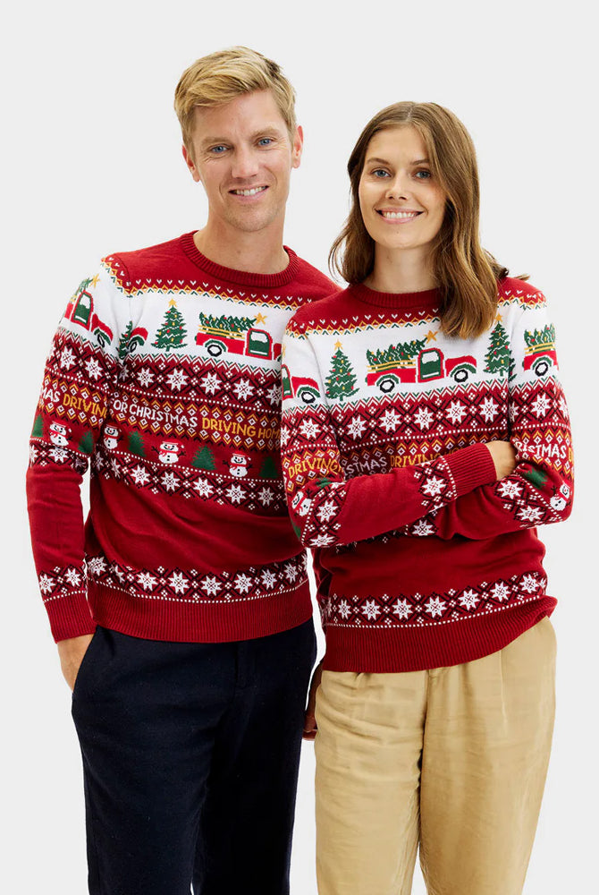 Womens Christmas Jumper Driving Home Couple