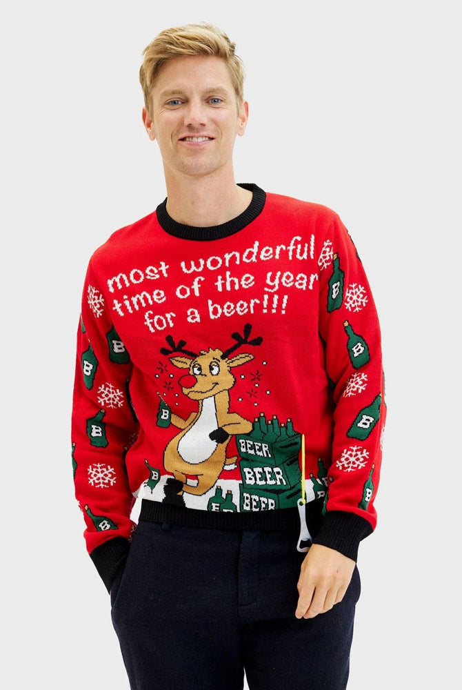 Womens Christmas Jumper with Reindeer Mens Beer Opener