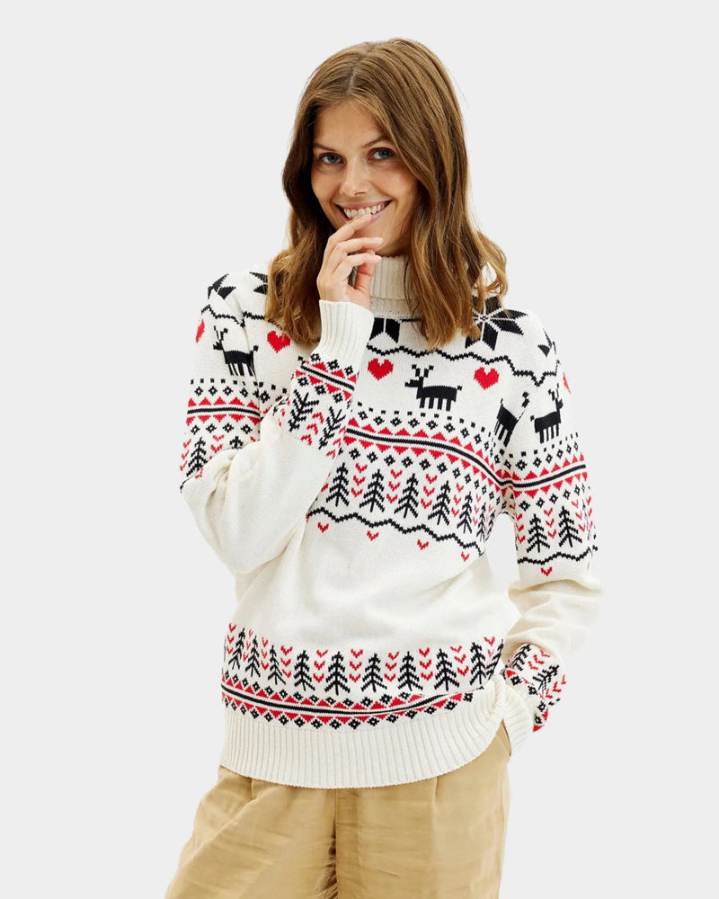 Womens Classy Turtleneck Beige Organic Cotton  Christmas Jumper