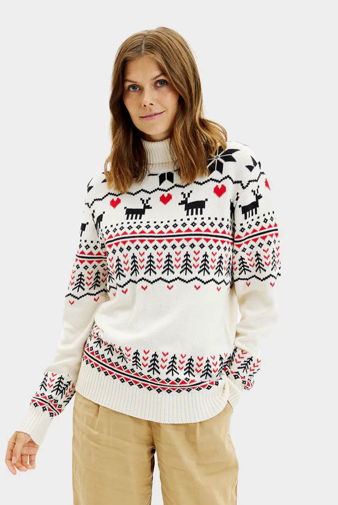 Womens Classy Turtleneck Beige Organic Cotton Couple's Christmas Jumper