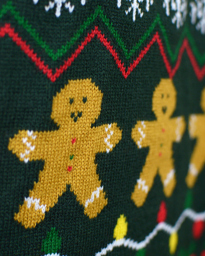 Womens Green Christmas Jumper Happy Holidays Gingerbread