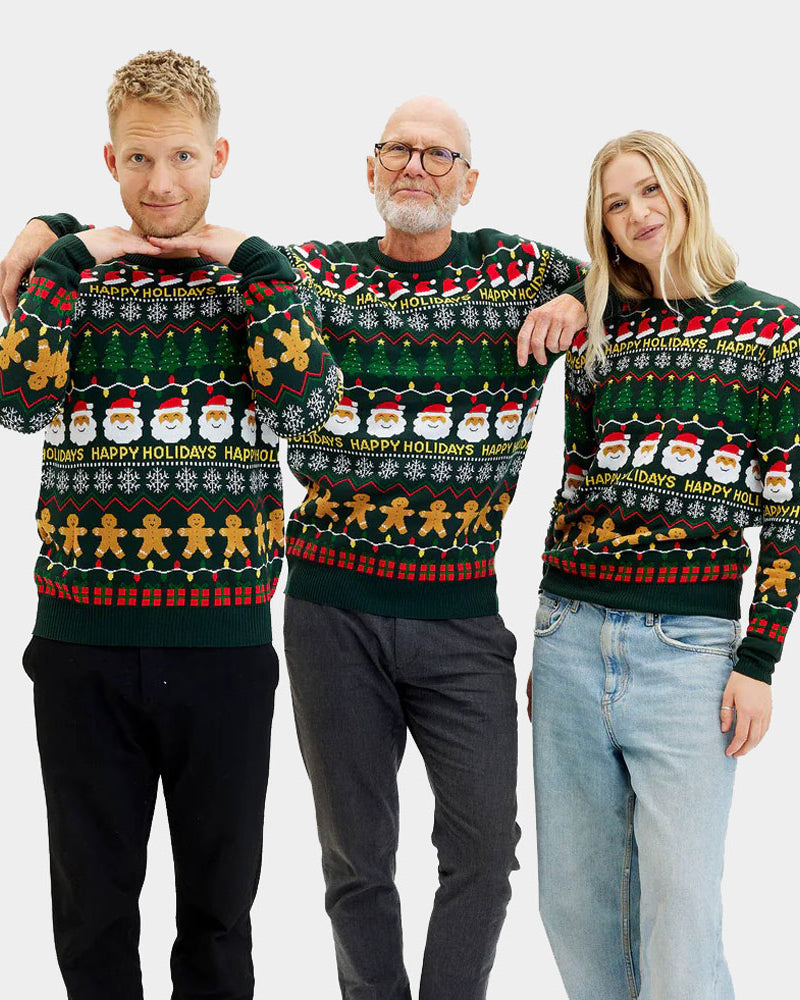 Women's Green Christmas Jumper Happy Holidays Mens