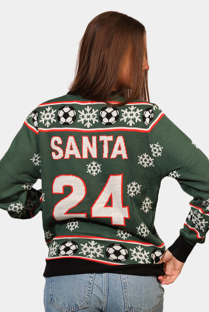 Green Couple's Christmas Jumper Santa playing Football