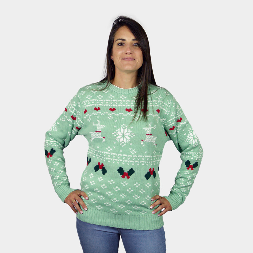 Womens Green Sweet Boys and Girls Christmas Jumper