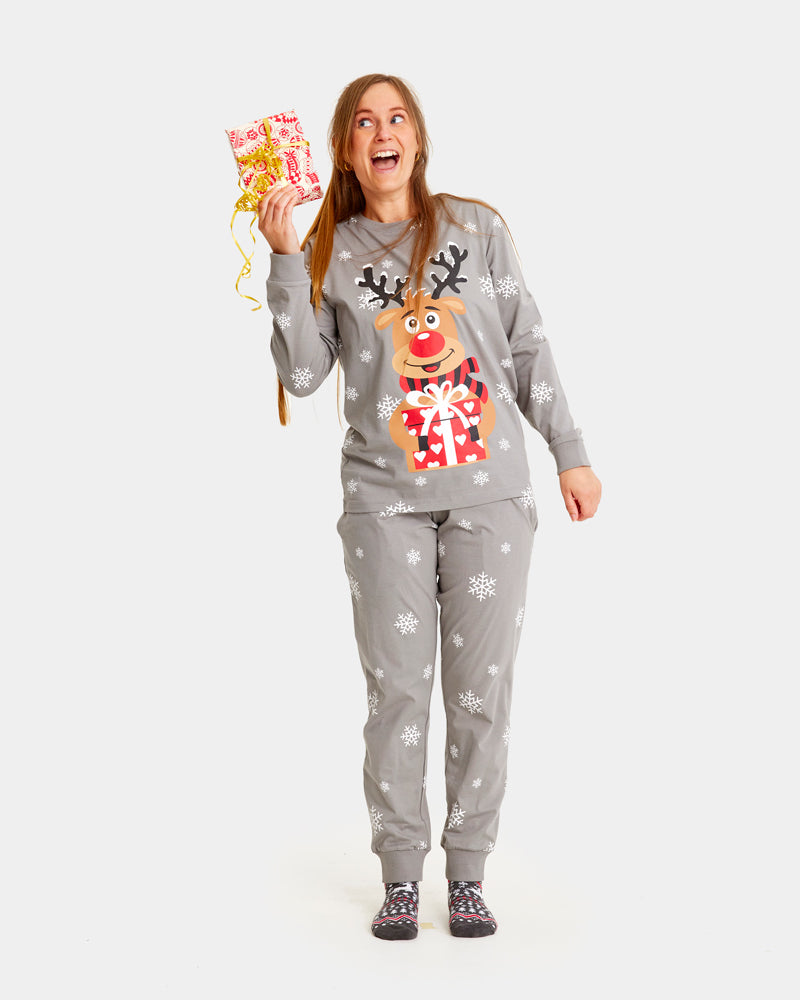 Grey Womens Christmas Pyjama for Family with Rudolph the Reindeer