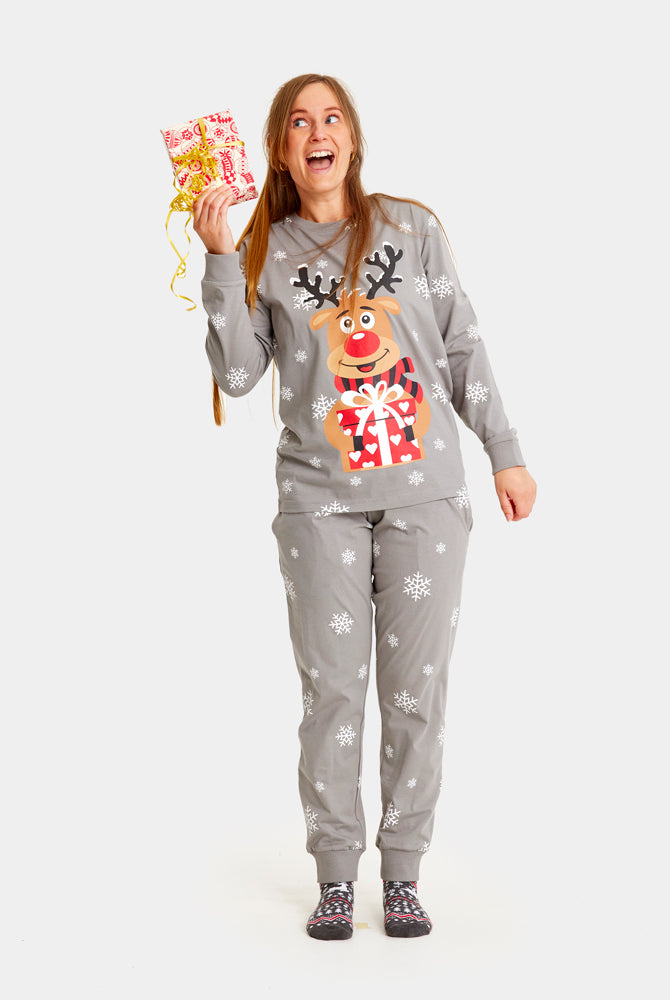 Grey Womens Christmas Pyjama for Family with Rudolph the Reindeer