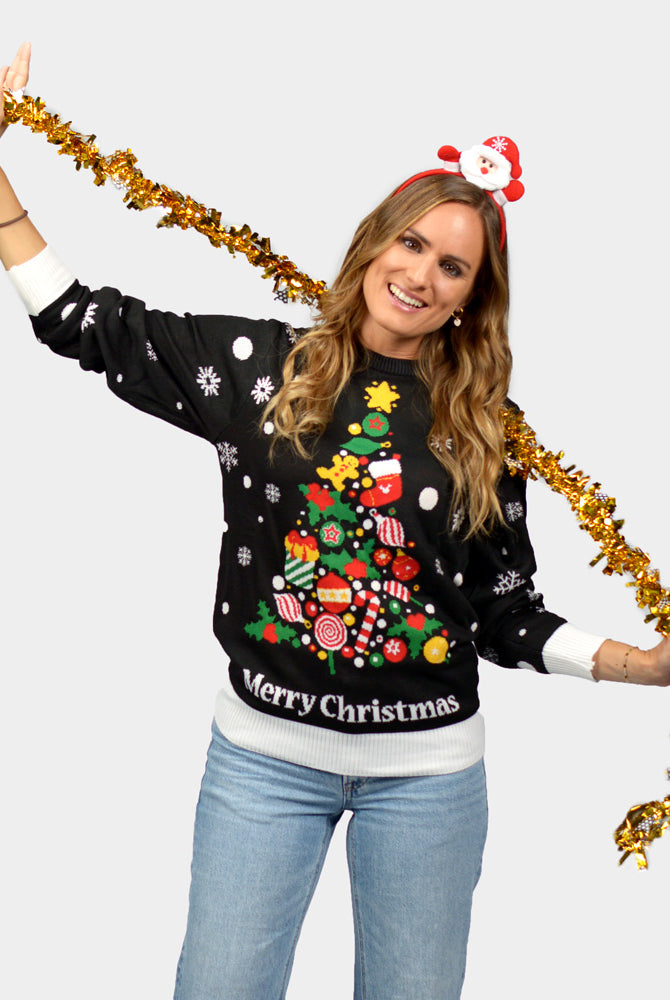 Mens Black Christmas Jumper Womens Merry Christmas