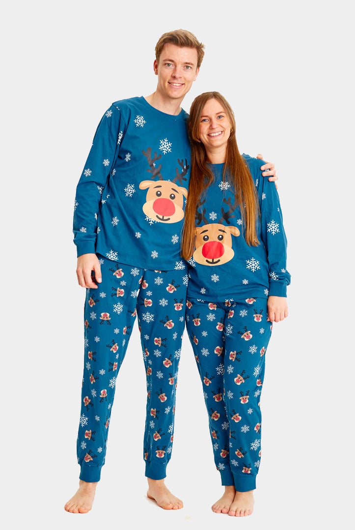 Blue Christmas Pyjama for Children with Rudolph the Reindeer Womens and Mens