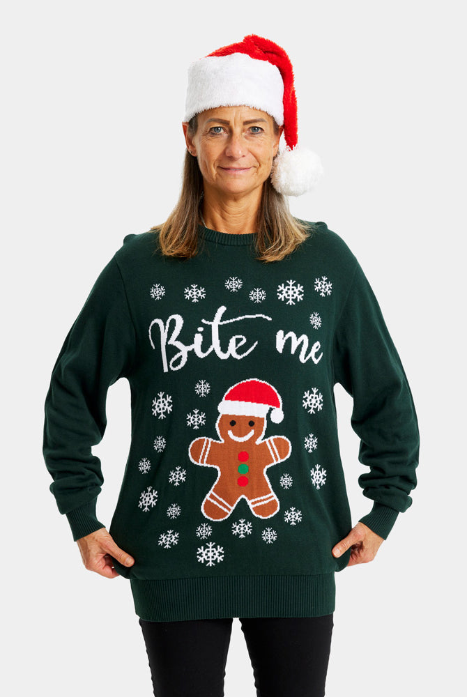 Organic Cotton Family Christmas Jumper Bite Me Womens