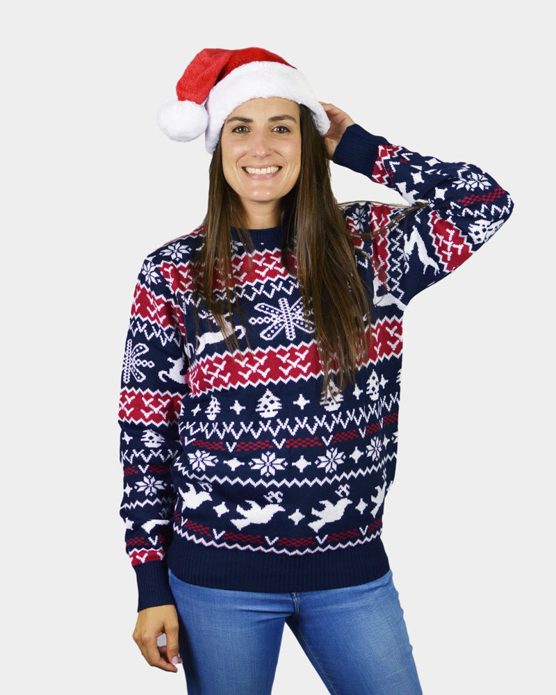 Red and Blue Strips Boys and Girls Christmas Jumper Womens