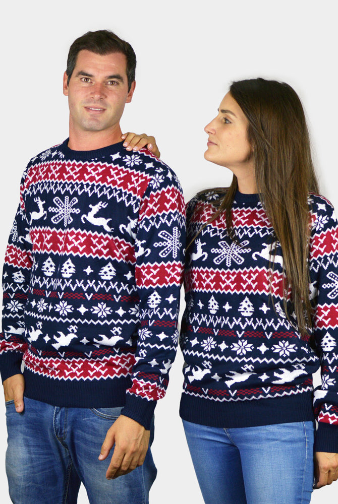 Red and Blue Strips Mens and Womens Christmas Jumper