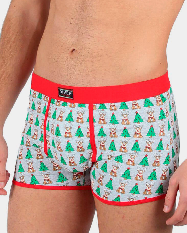 Mens Christmas Boxer with Reindeers and Christmas Trees