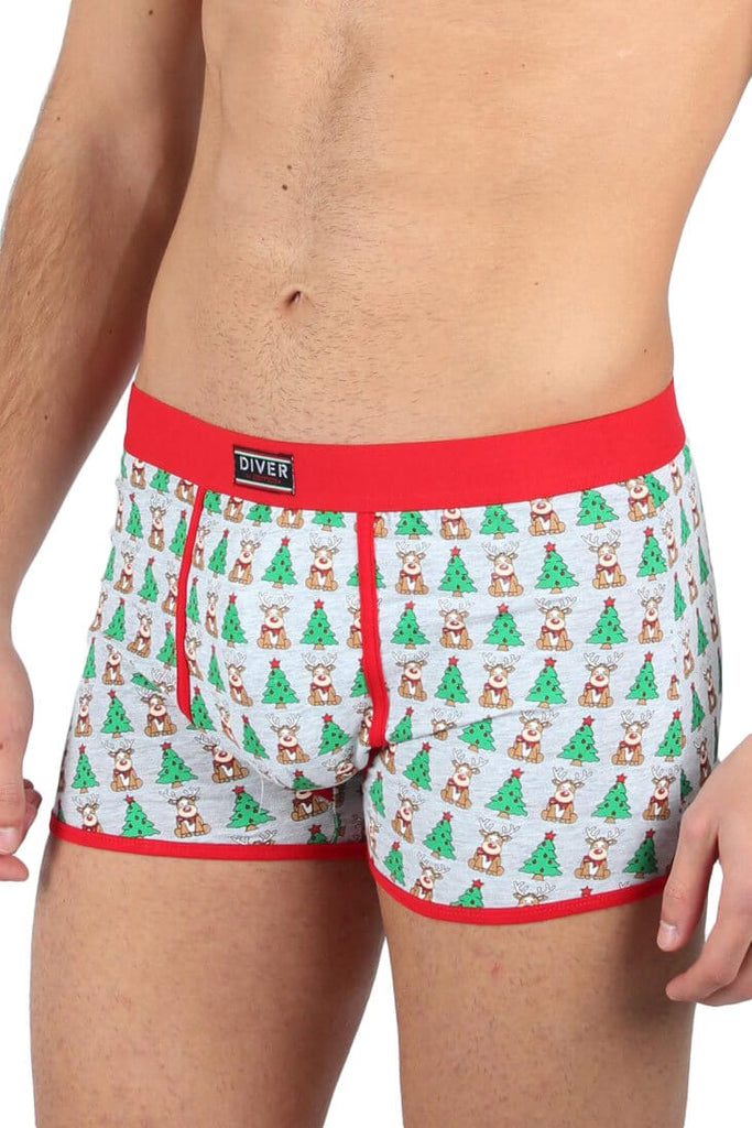 Mens Christmas Boxer with Reindeers and Christmas Trees