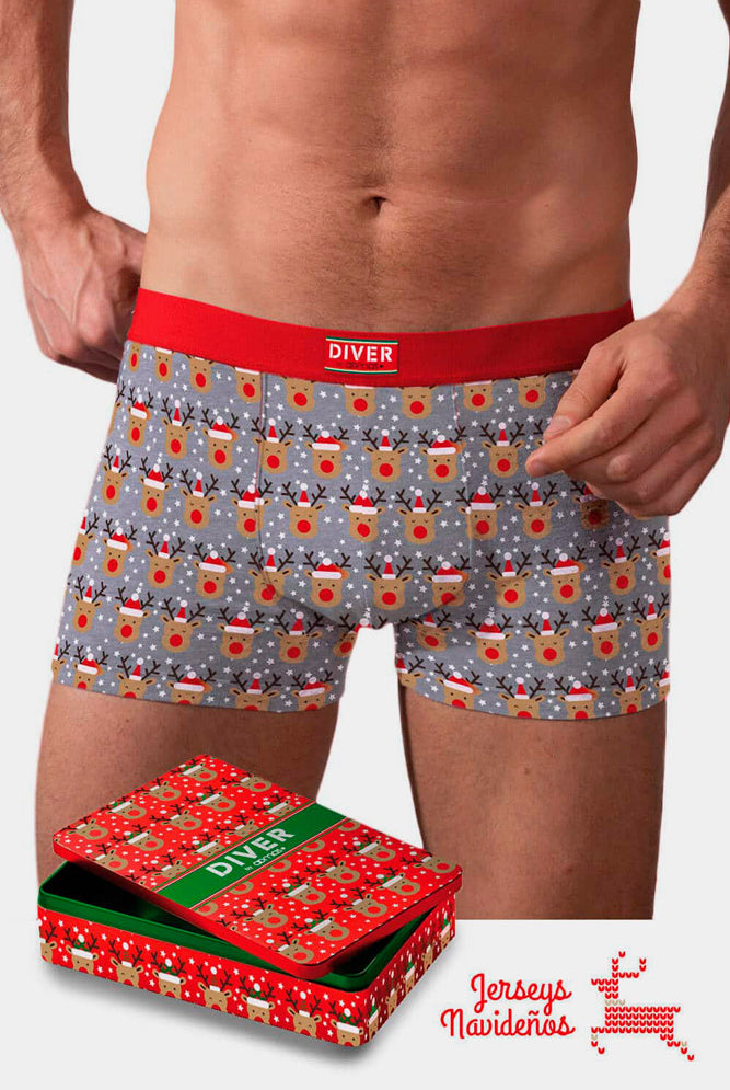 Mens Christmas Boxer with Reindeers with Music Box