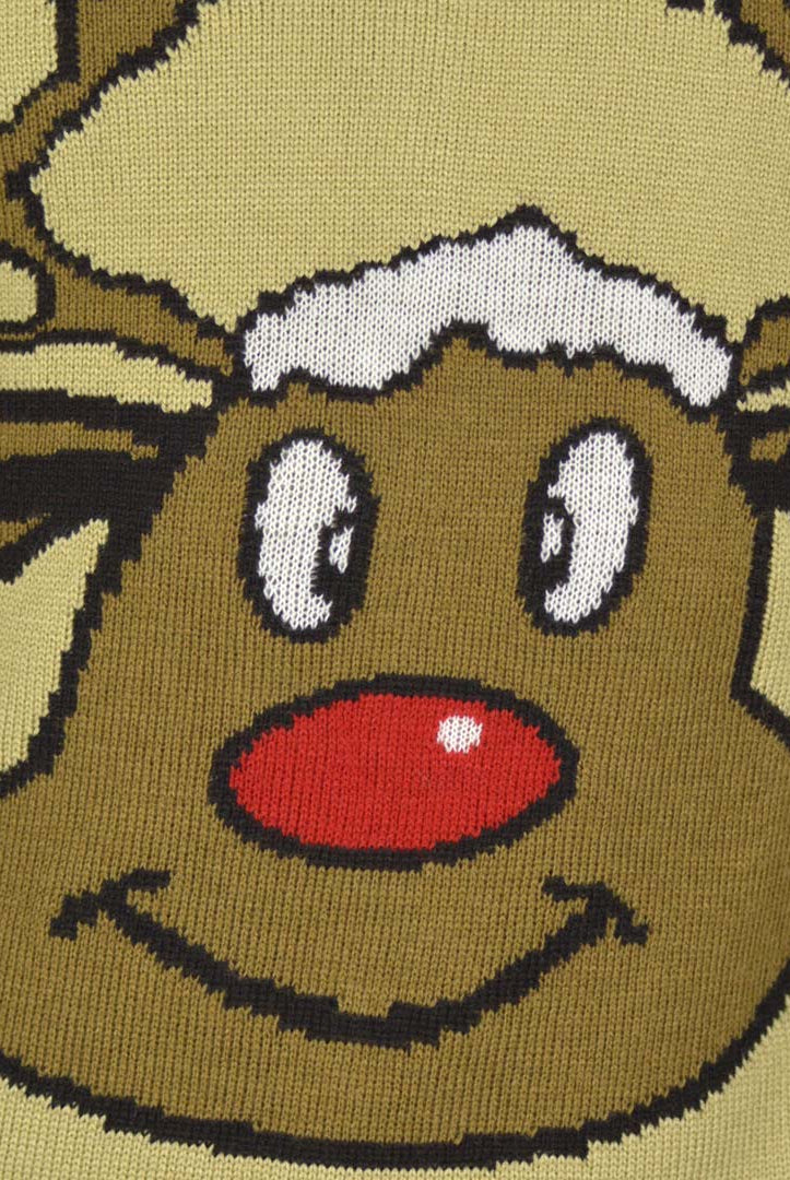 Beige Family Christmas Jumper with Smiling Reindeer Detail