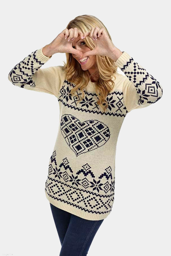 Beige Womens Christmas Dress with Heart