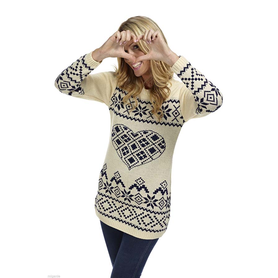 Beige Womens Christmas Dress with Heart