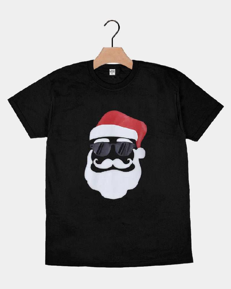 Black Mens and Womens Christmas T-Shirt with Santa Hipster