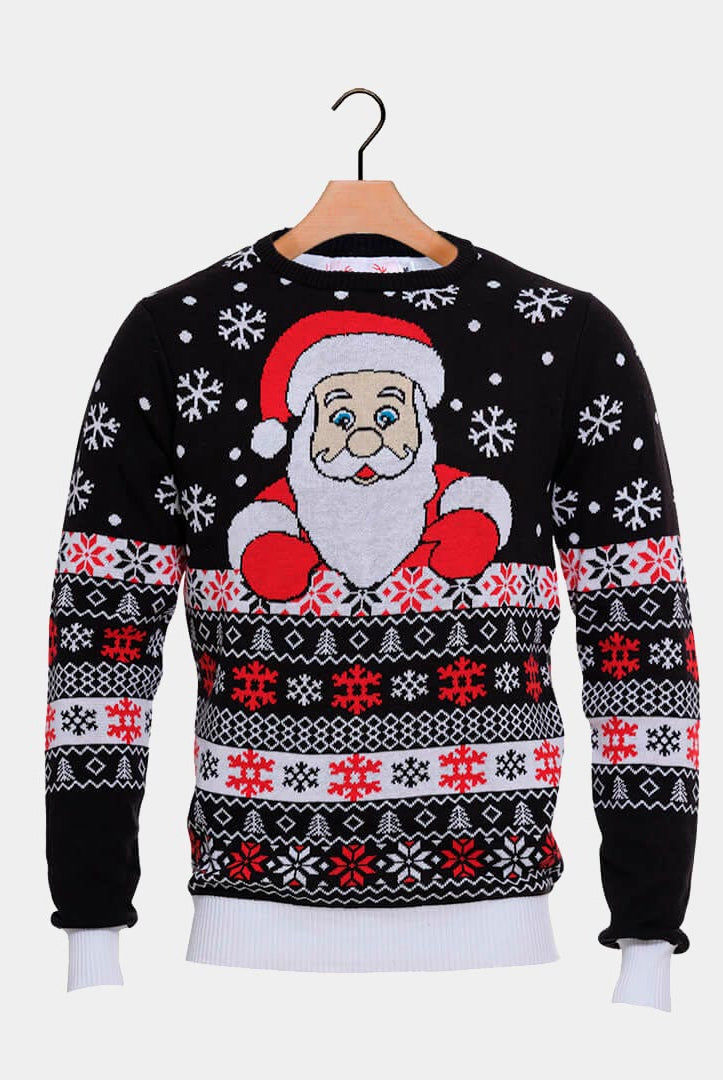 Black Organic Cotton Christmas Jumper with Santa and Snow