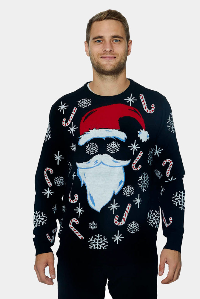 Mens Black Santa Family Christmas Jumper