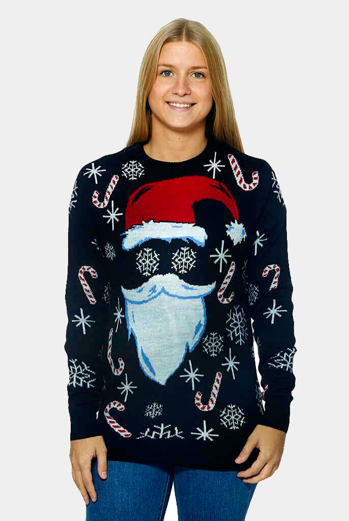 Womens Black Santa Family Christmas Jumper