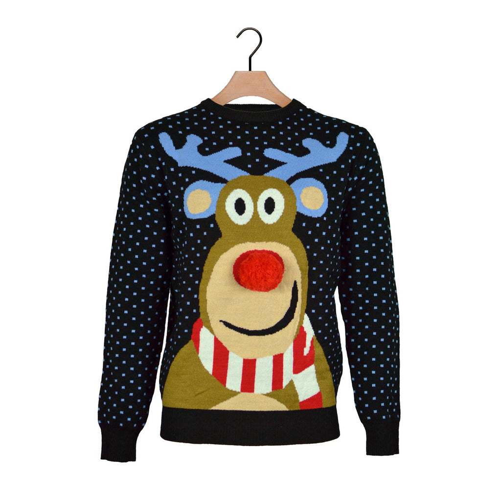 Blue 3D Boys and Girls Christmas Jumper Reindeer with Red Nosed
