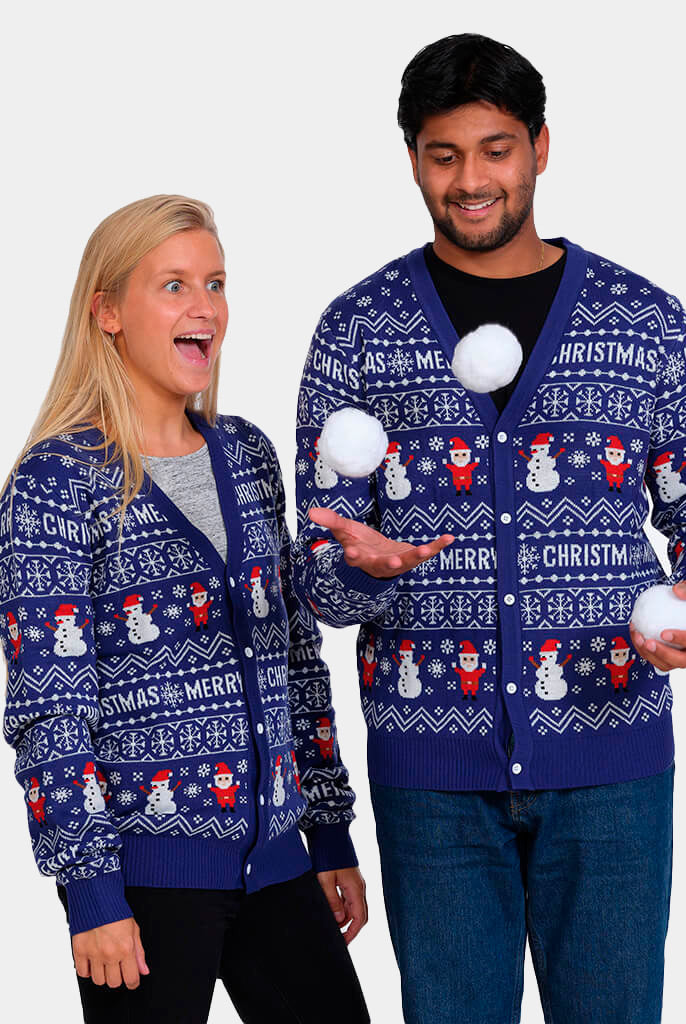 Blue Cardigan Merry Christmas Jumper Couple