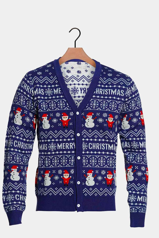 Blue Cardigan Merry Christmas Jumper