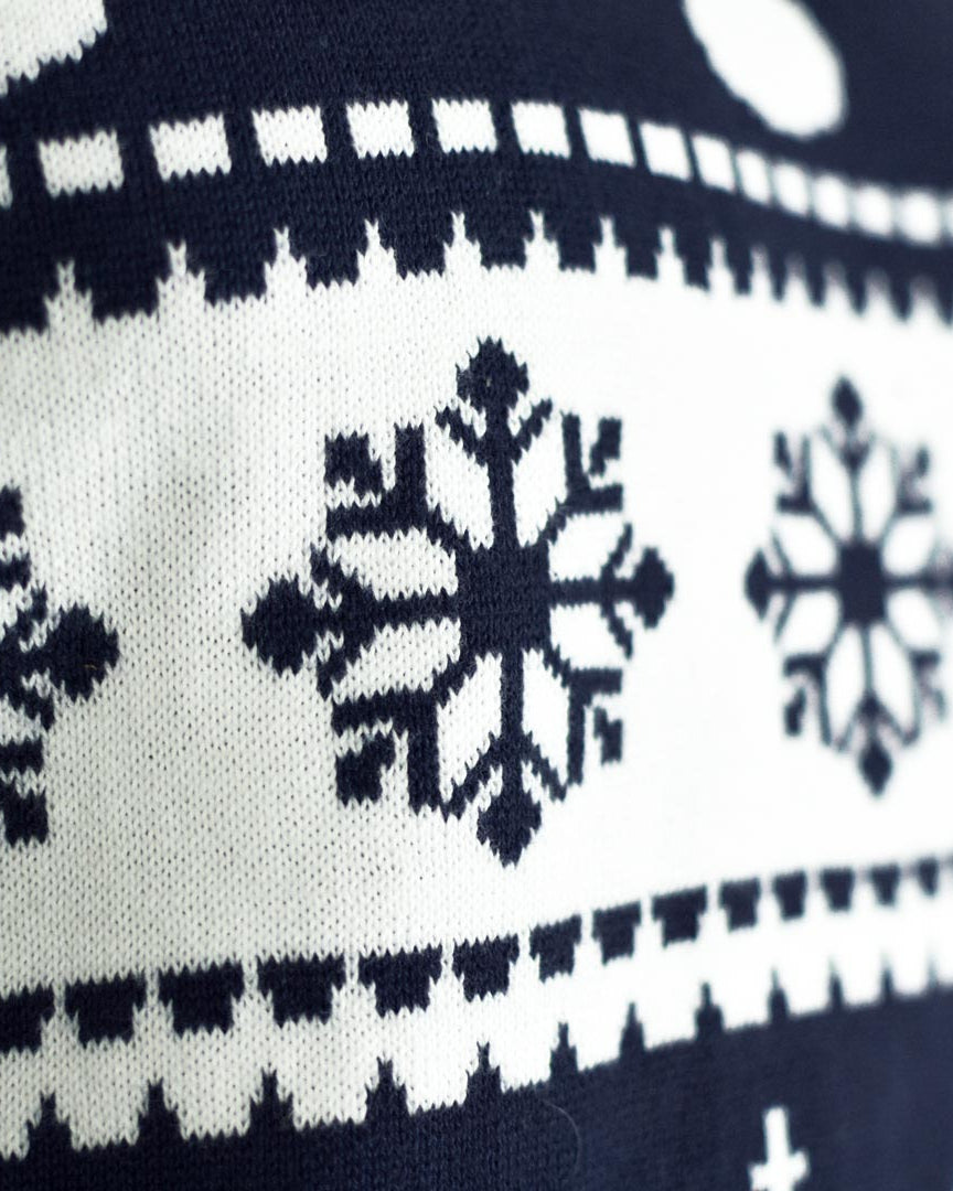 Blue Christmas Jumper with Reindeers and Snow detail