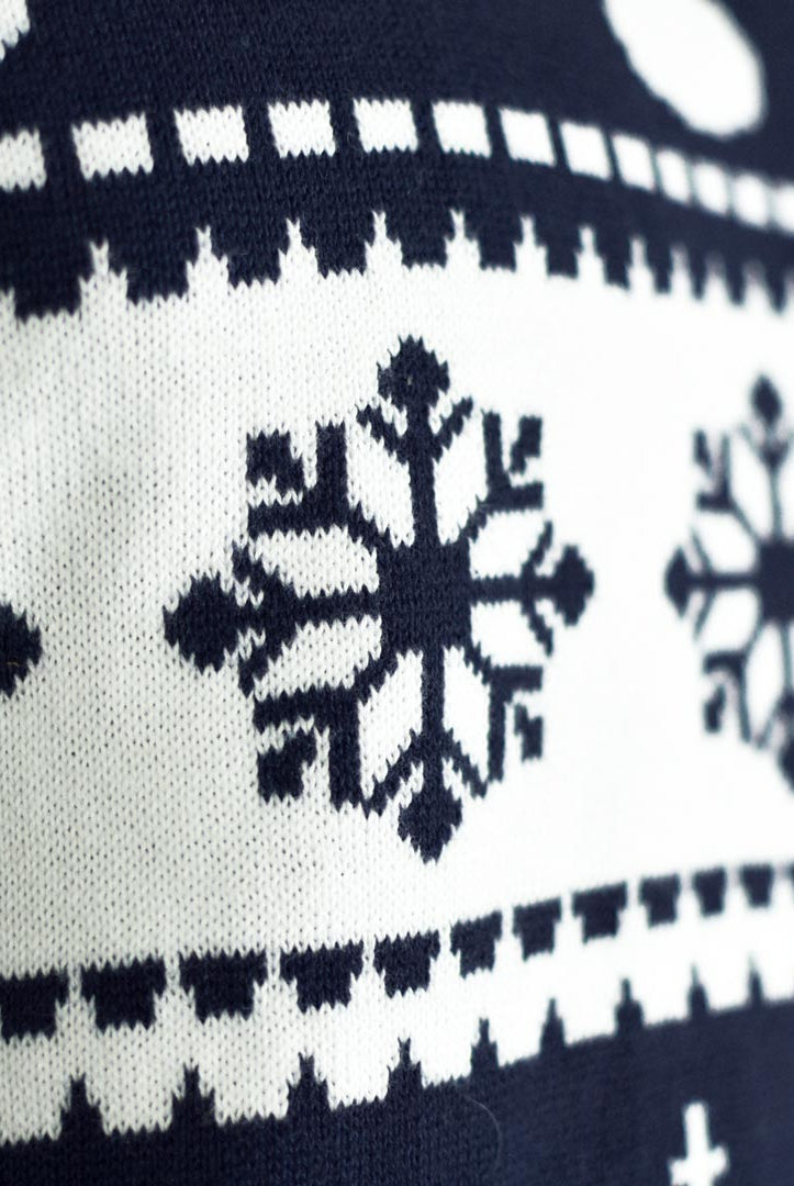Blue Christmas Jumper with Reindeers and Snow detail