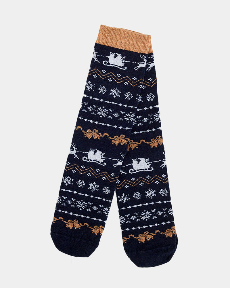 Blue Christmas Socks Unisex with Reindeers and Snow