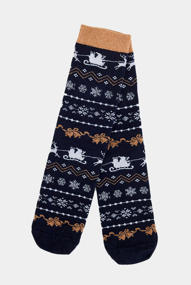 Blue Christmas Socks Unisex with Reindeers and Snow