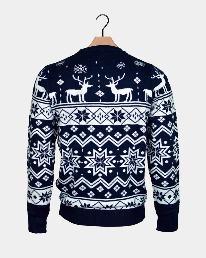 Blue Family Christmas Jumper with Reindeers and Nordic Stars Back
