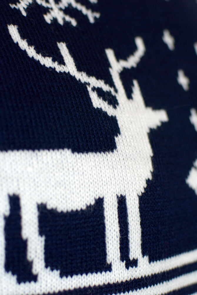 Blue Family Christmas Jumper with Reindeers and Nordic Stars Detail