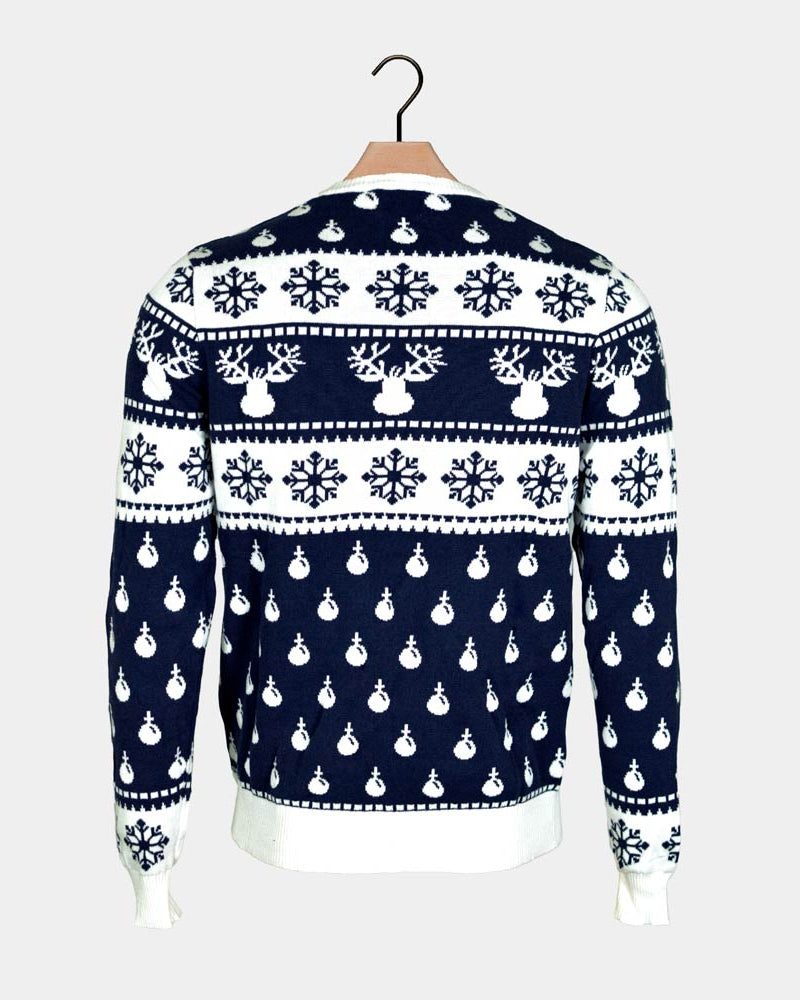 Blue Family Christmas Jumper with Reindeers and Snow back
