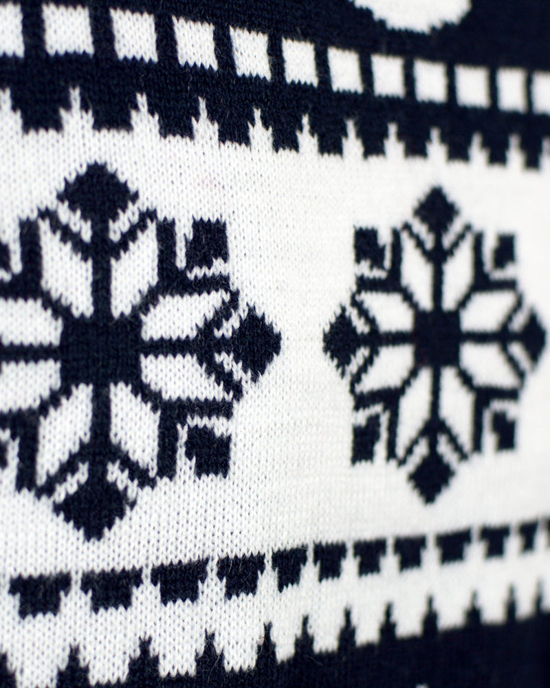 Blue Family Christmas Jumper with Reindeers and Snow detail