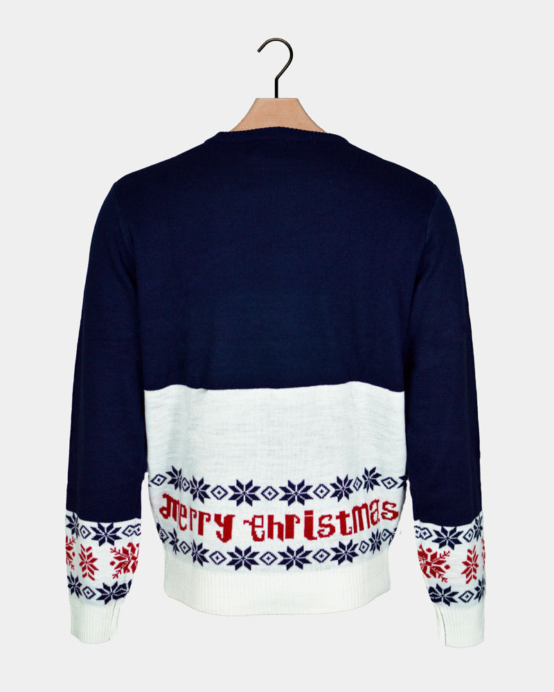 Blue Family Christmas Jumper with Santa and Rudolph Back