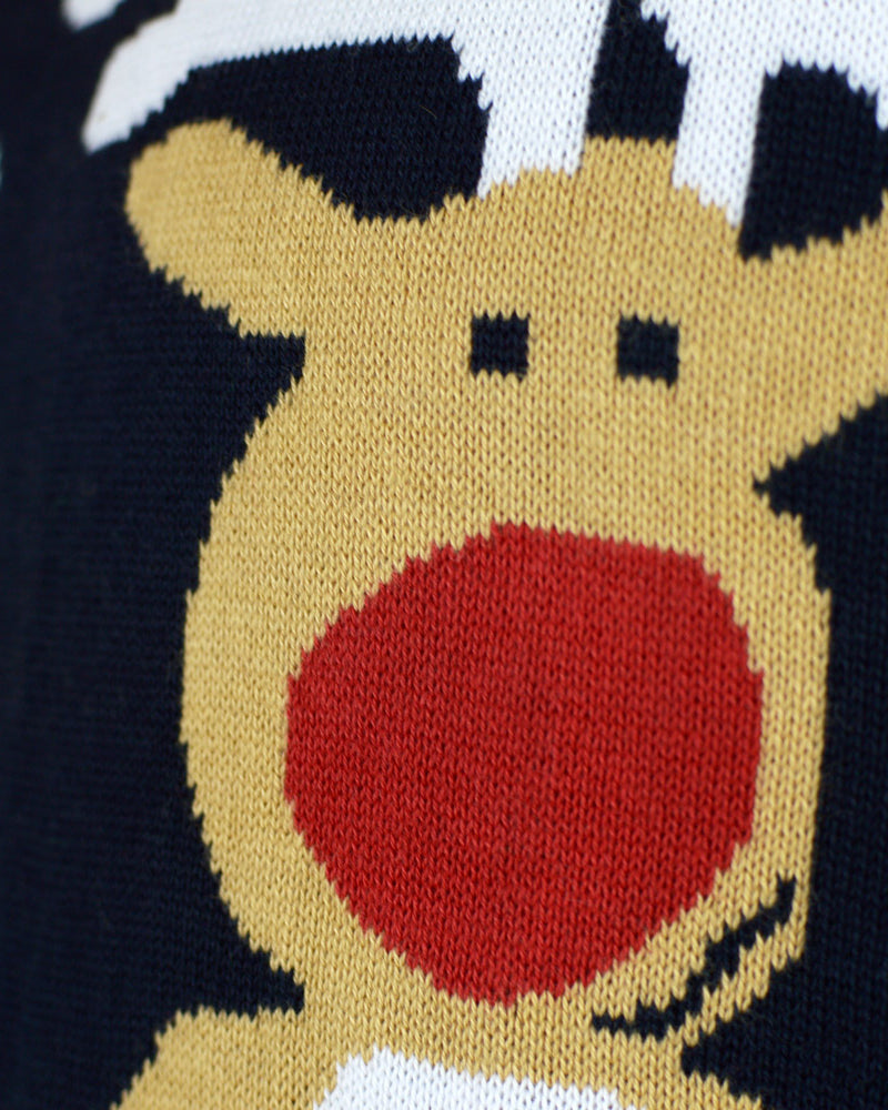 Blue Family Christmas Jumper with Santa and Rudolph Detail