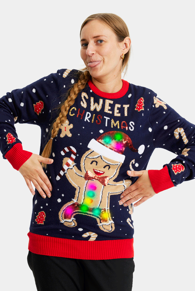 Blue LED light-up Christmas Ginger Cookie Womens