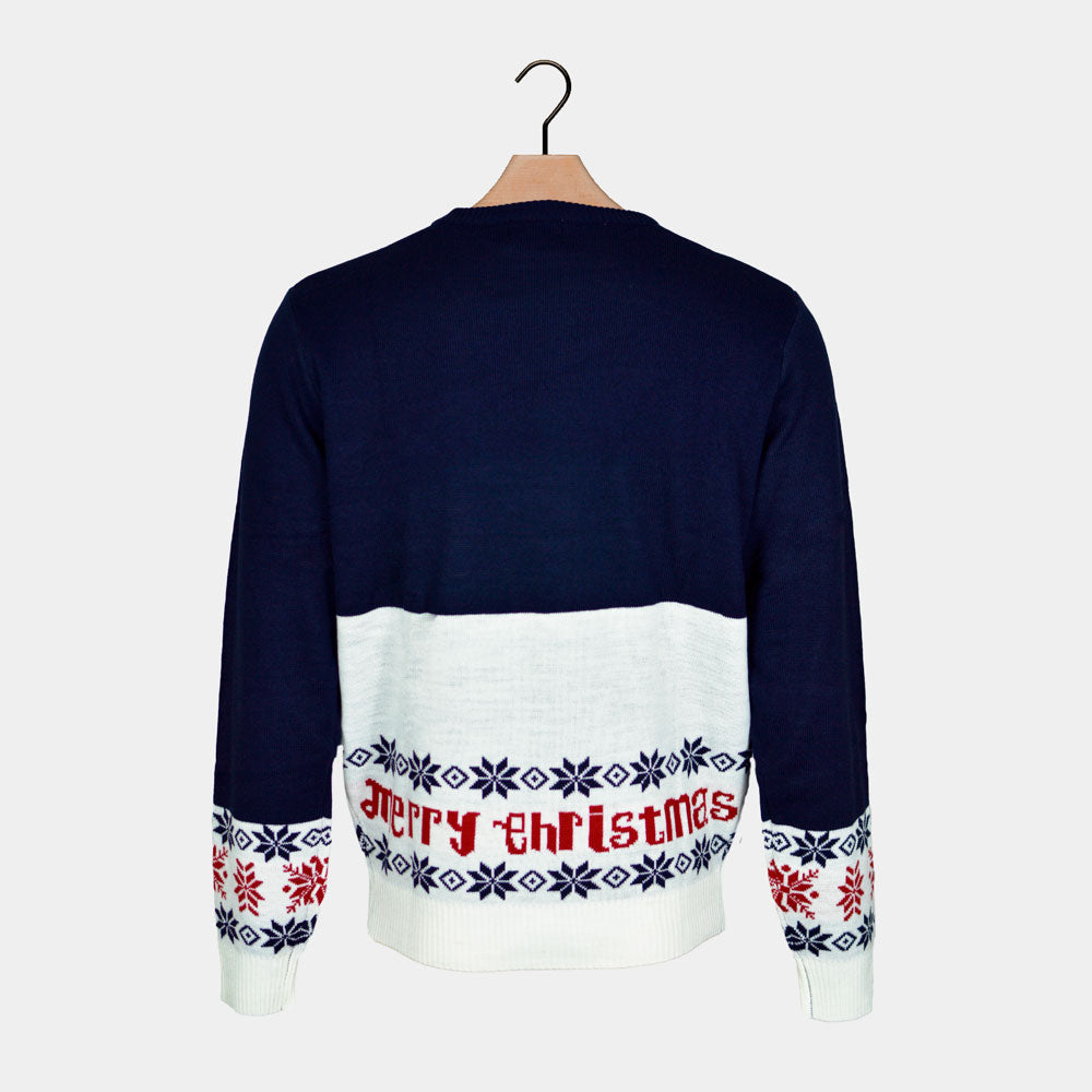 Blue Organic Cotton Christmas Jumper with Santa and Rudolph Back