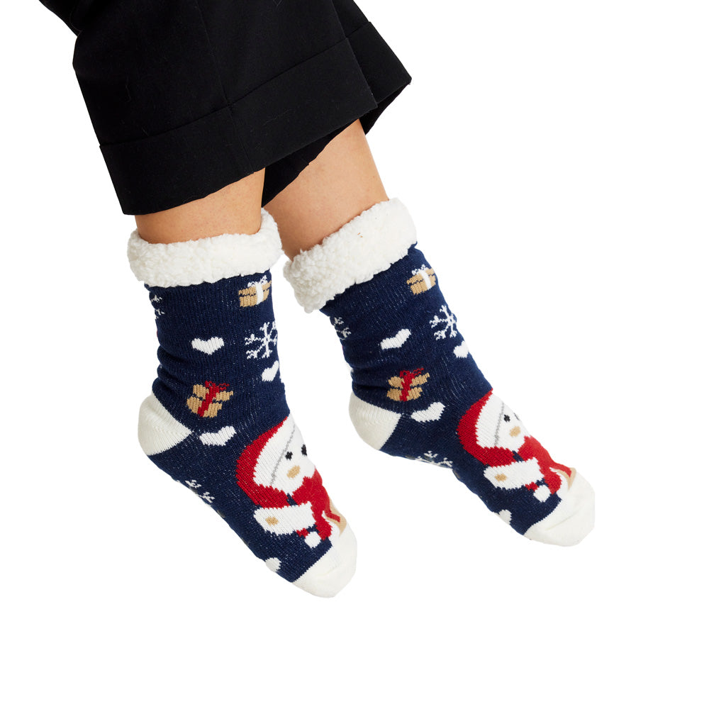 Blue Fluffy Christmas Sock with Polar Bear Womens and Mens