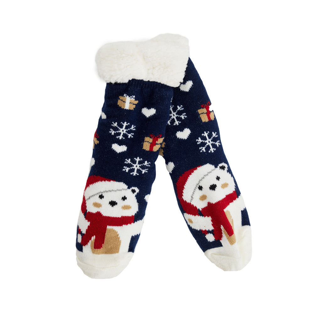 Blue Fluffy Christmas Sock with Polar Bear